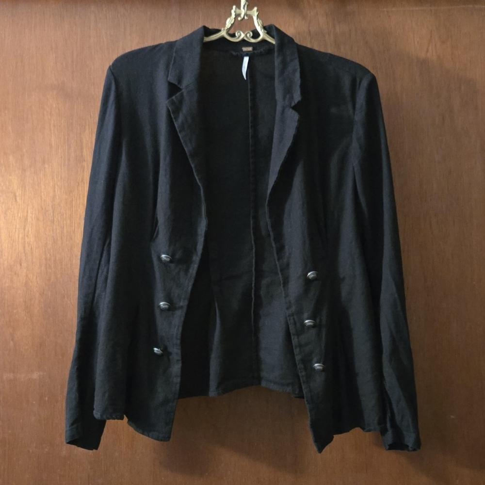 Free People Double Breasted Black Linen Jacket - Picture 9 of 10